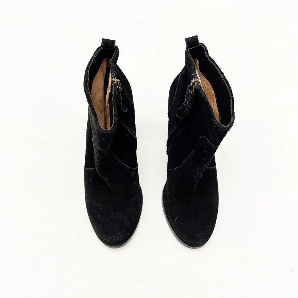 Joie Black Suede Ankle Bootie Round Toe Side Zip Size 38.5
